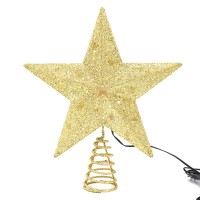 3D Hollow Glitter Christmas Tree Star Topper Lighted with White Rotating Snowflake Projector