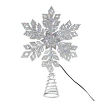 3D Hollow Glitter Lighted Gold Snow Tree Topper for Christmas Tree Decorations