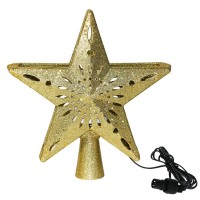 3D Hollow Glitter Lighted Gold Star Tree Topper for Christmas Tree Decorations